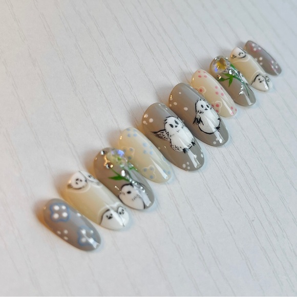 Reusable hand painted penguin handmade press on nail Japanese art nail - Picture 5 of 6